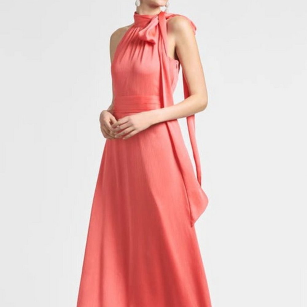 Sachin & Babi Coral Orange Kayla Halter Gown
